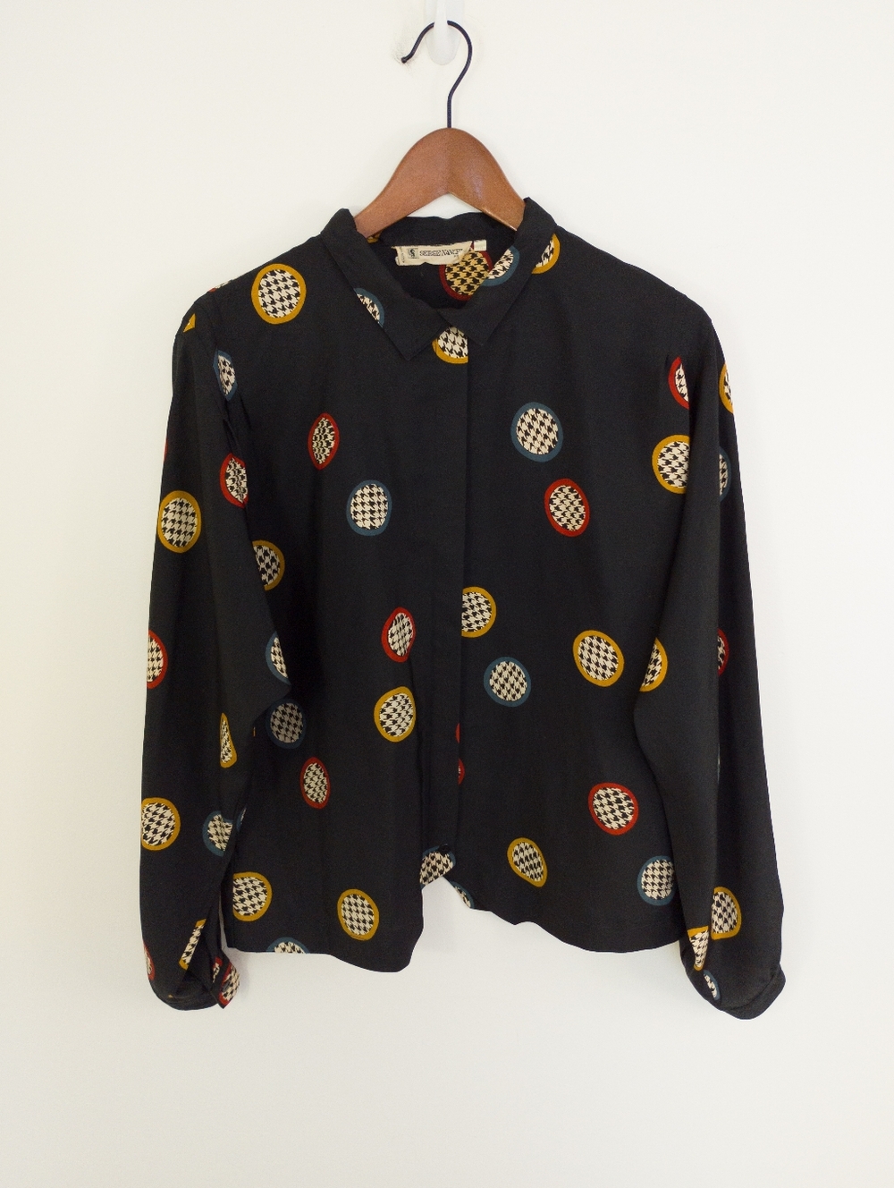Serge Nancel Paris Vintage Geometric Circle Print Button Down Blouse Size 40